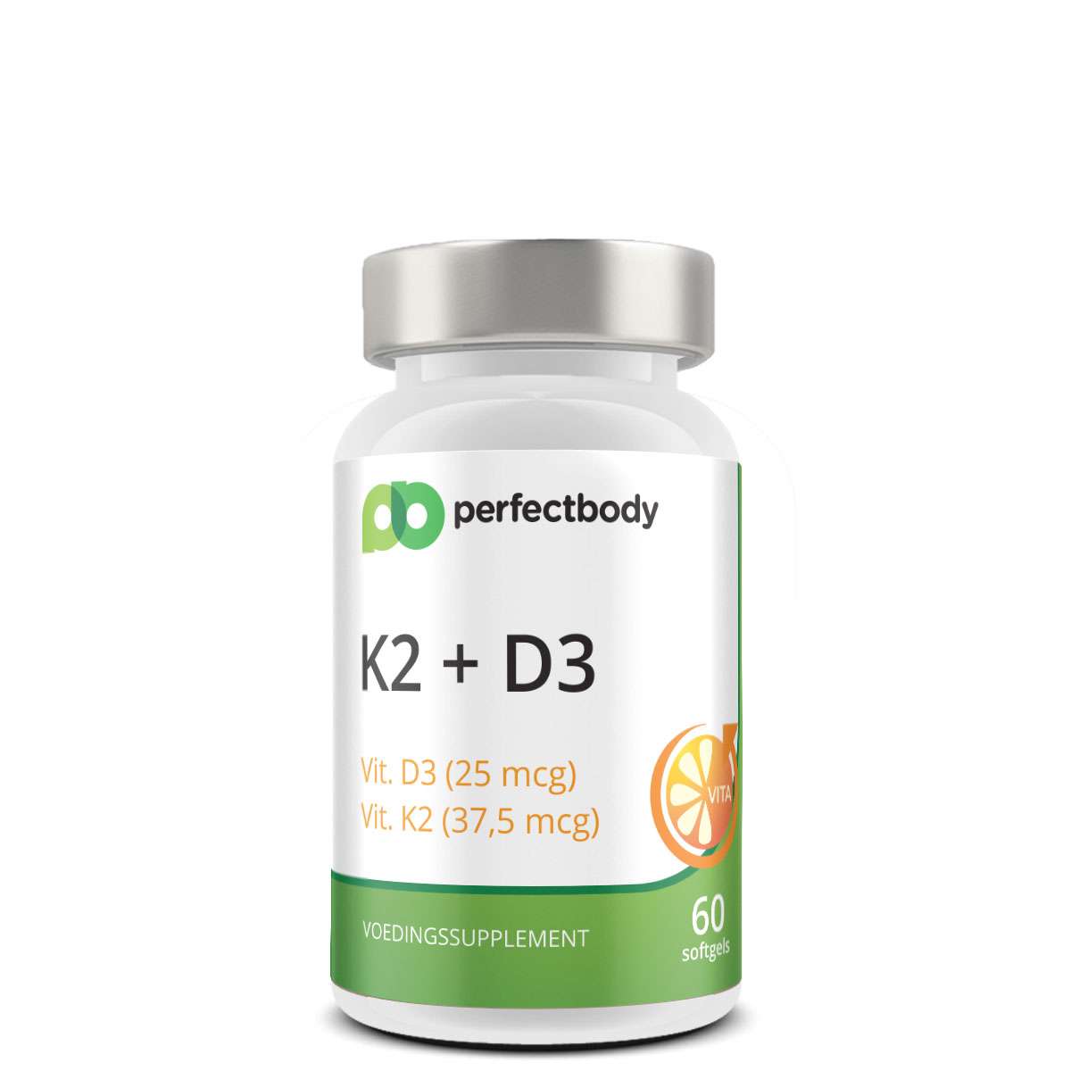Vitamine K2 + D3 - Botgezondheid & weerstand - In olijfolie - 60 Softgels - PerfectBody Vitamine K2 + D3 - Botgezondheid & weerstand - In olijfolie - 60 Softgels - PerfectBody