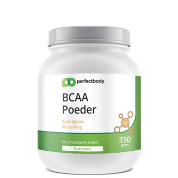 BCAA poeder framboos - 2:1:1 aminozuurformule - Voor spierherstel & energie - Met vitamine C & D - 330g PerfectBody