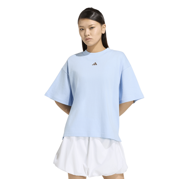 Adidas-3-stripes-Studio-T-shirt-T-shirts-Dames-Blauw-Maat-XXL-50-52-Katoen-Jersey