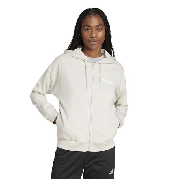 Adidas-Essentials-Linear-Full-zi-Hoodie-Hoodies-Dames-Beige-Maat-XXL-50-52-Katoen-Jersey