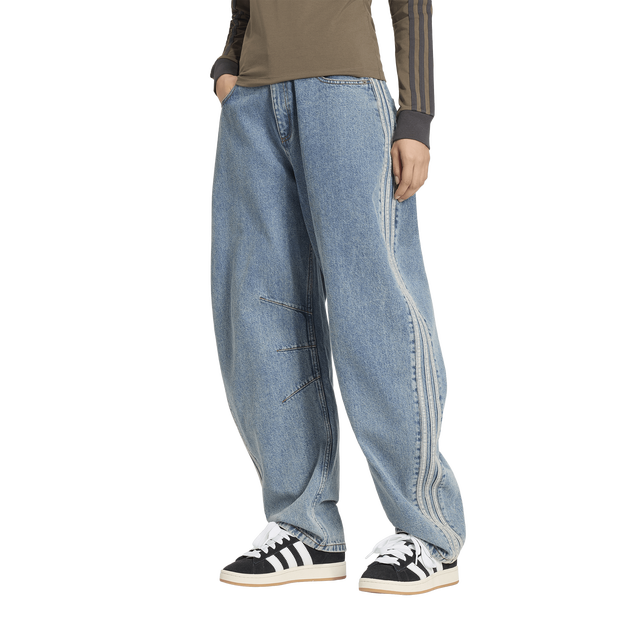 Adidas-High-Rise-Barrel-Leg-Denim-Pant-Broeken-Dames-Blauw-Maat-30-Katoen-Jersey