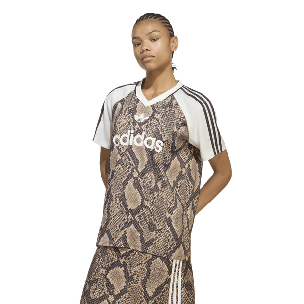 Adidas-Snake-Print-Satin-Jersey-T-shirts-Dames-Beige-Maat-XXL-50-52-Satijn