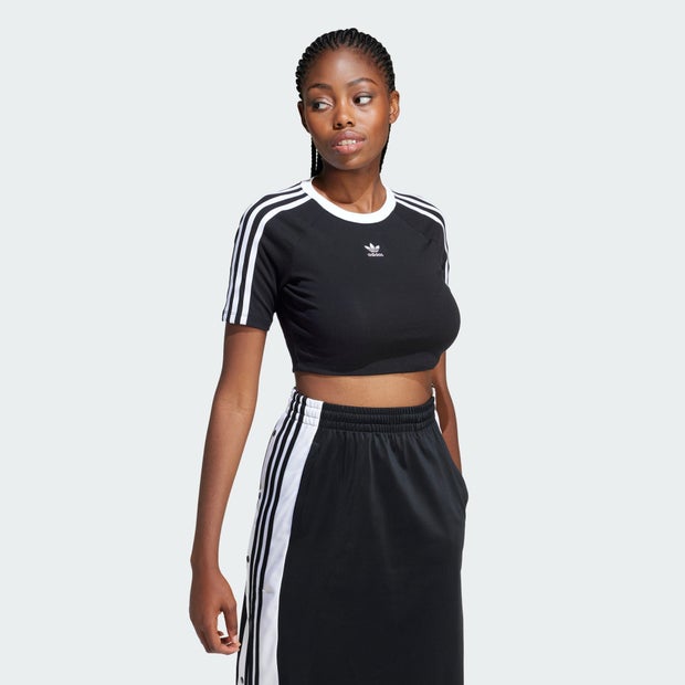 Adidas-3-stripes-Baby-T-shirts-Dames-Zwart-Maat-36S-Katoen-Jersey