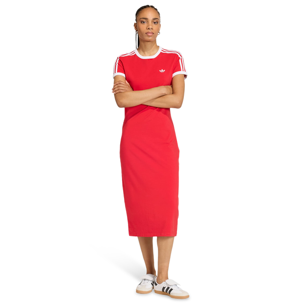 Adidas 3 stripes Jurken Dames - Rood - Maat XL (46-48) - Katoen Jersey