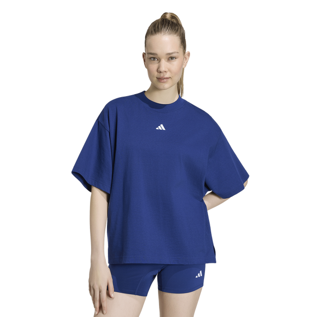 Adidas-3-stripes-Studio-T-shirt-T-shirts-Dames-Blauw-Maat-XXL-50-52-Katoen-Jersey