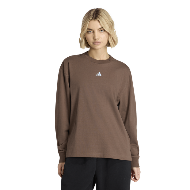 Adidas 3 stripes T-shirts Dames - Bruin - Maat XXL (50-52) - Katoen Jersey