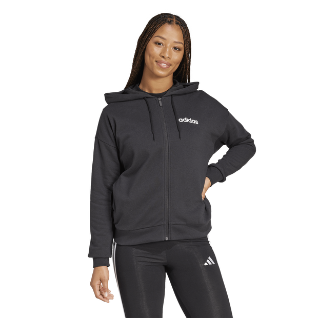 Adidas-Essentials-Linear-Full-zip-Hoodie-Hoodies-Dames-Zwart-Maat-XXL-50-52-Katoen-Jersey