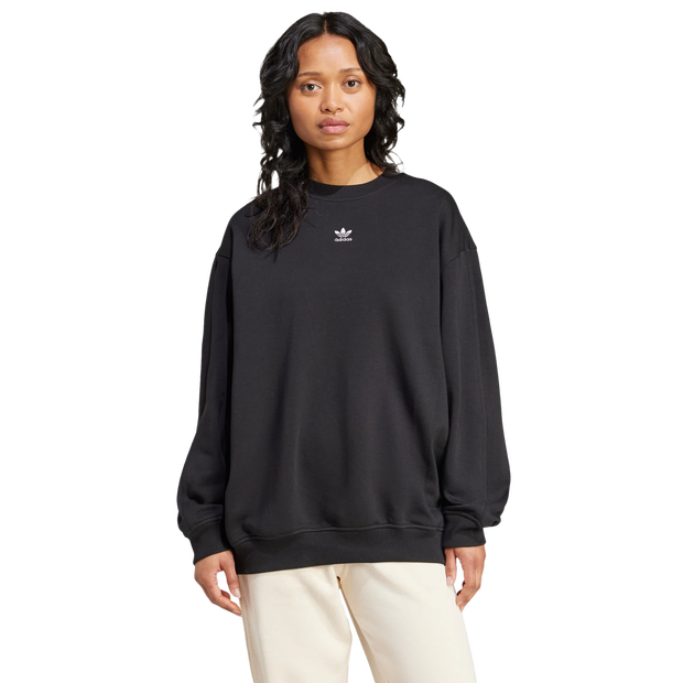 Adidas-Essentials-Long-Oversized-Crew-Sweatshirt-Sweatshirts-Dames-Zwart-Maat-XXL-50-52-Katoen-Jersey