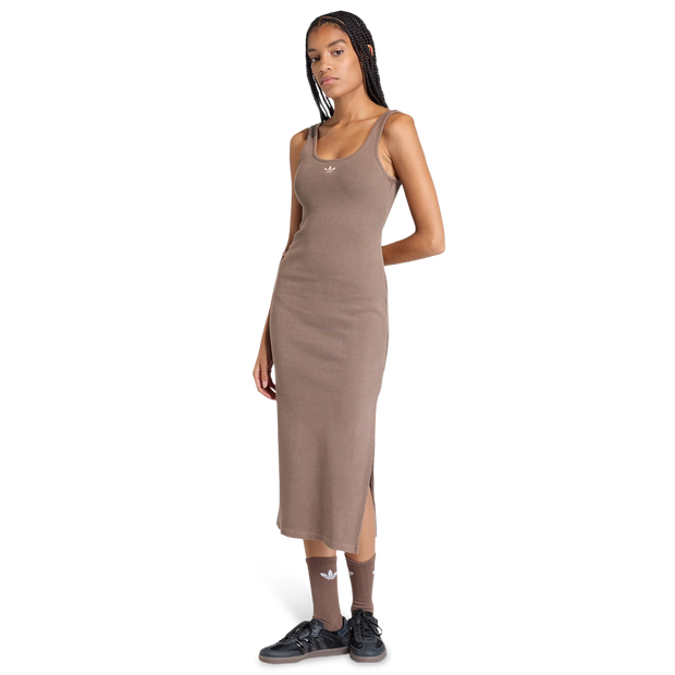 Adidas-Essentials-Rib-Tank-Maxi-Dress-Washed-Rokken-Dames-Bruin-Maat-S-34-36-Katoen-Jersey