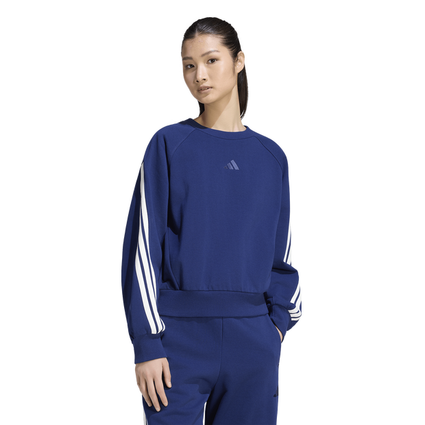 Adidas-Kit-3-stripes-Sweatshirt-Sweatshirts-Dames-Blauw-Maat-XXL-50-52-Katoen-Jersey