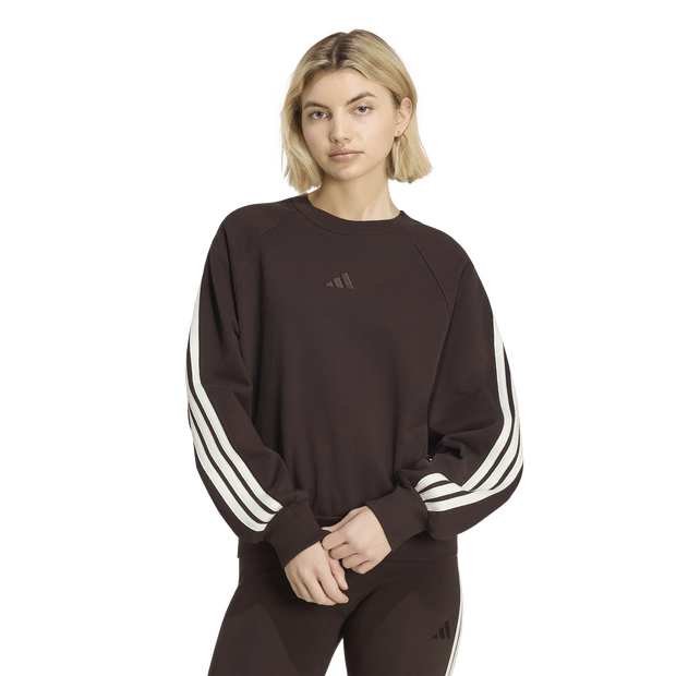 Adidas-Kit-3-stripes-Sweatshirt-Sweatshirts-Dames-Bruin-Maat-XXL-50-52-Katoen-Jersey