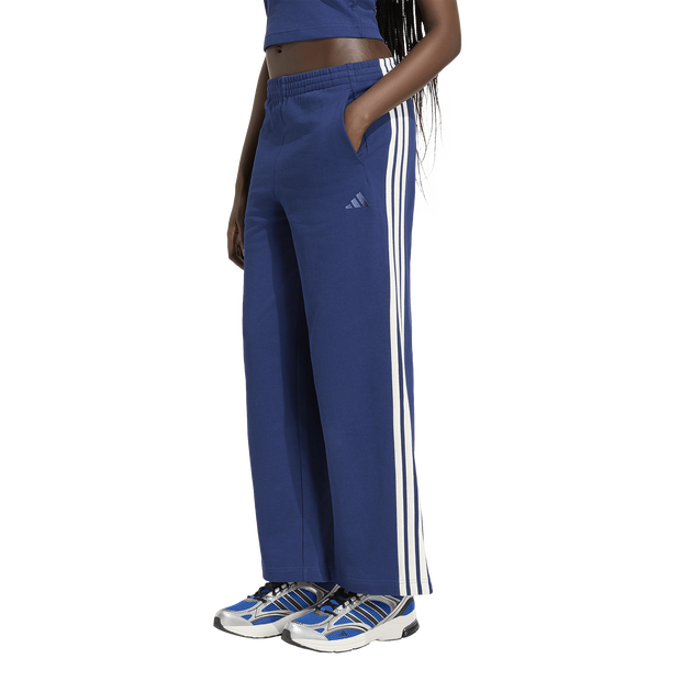 Adidas Kit 3-stripes Wide Joggers Broeken Dames - Blauw - Maat XXL (50-52) - Katoen Jersey