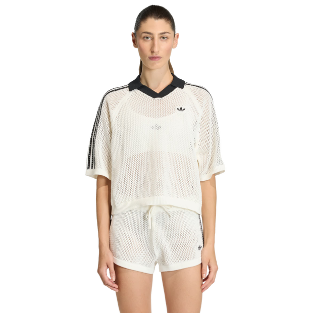 Adidas-Knitted-Crochet-Polo-Poloshirts-Dames-Wit-Maat-L-42-44-Poly-Mesh