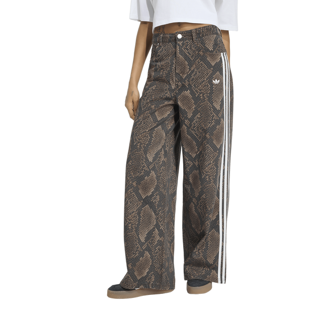 Adidas Snake Print Denim Loose Trousers Broeken Dames - Bruin - Maat 34/XS - Katoen Jersey