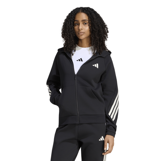 Adidas-Stadium-Three-Stripes-Full-Zip-Hoodie-Hoodies-Dames-Zwart-Maat-XL-46-48-Katoen-Jersey