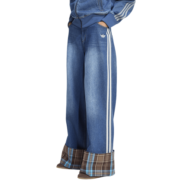 Adidas-Vintage-Wide-Leg-Jeans-With-Checked-Seam-Broeken-Dames-Blauw-Maat-32-32-Katoen-Jersey
