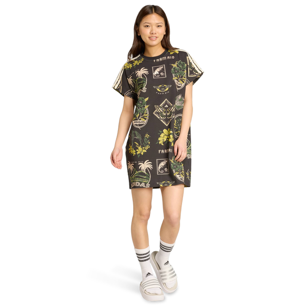 Adidas X Farm Dress Jurken Dames - Zwart - Maat M (38-40) - Katoen Jersey