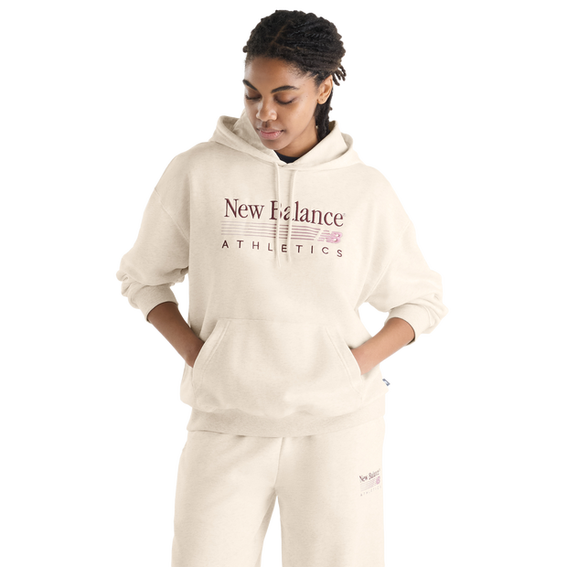 New-Balance-Terry-Hoodies-Dames-Beige-Maat-XL-Katoen-Jersey