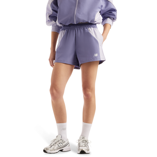 New-Balance-Trackside-Korte-Broeken-Dames-Paars-Maat-XL-Poly-Jersey