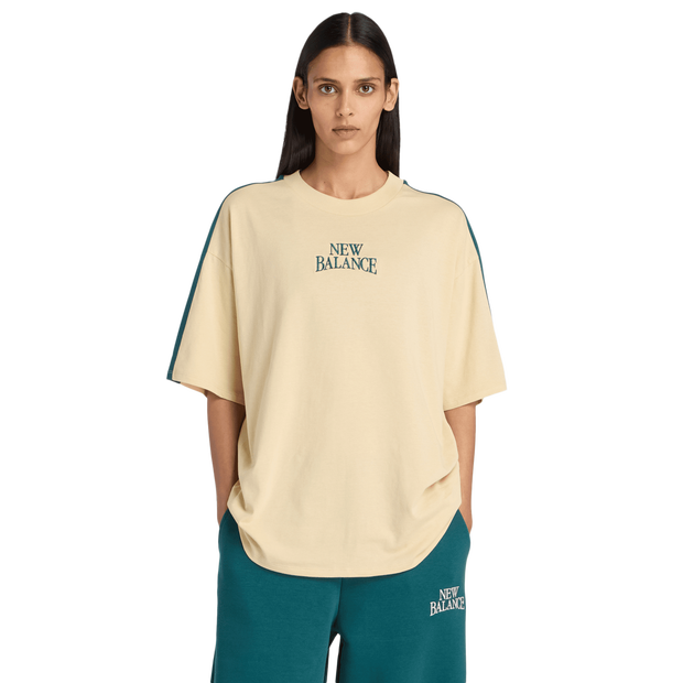New-Balance-Trackside-T-shirts-Dames-Bruin-Maat-M-Katoen-Jersey