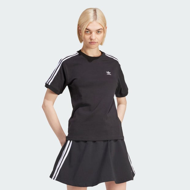 Adidas 3 stripes T-shirts Dames - Zwart - Maat 36/S - Katoen Jersey
